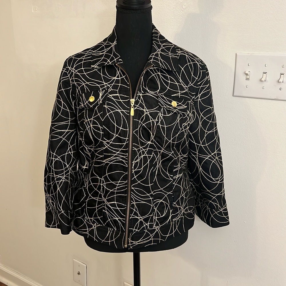 Peter Nygard Embroidered Full Zip Jacket Black Gold Accents, Sz. M/L.